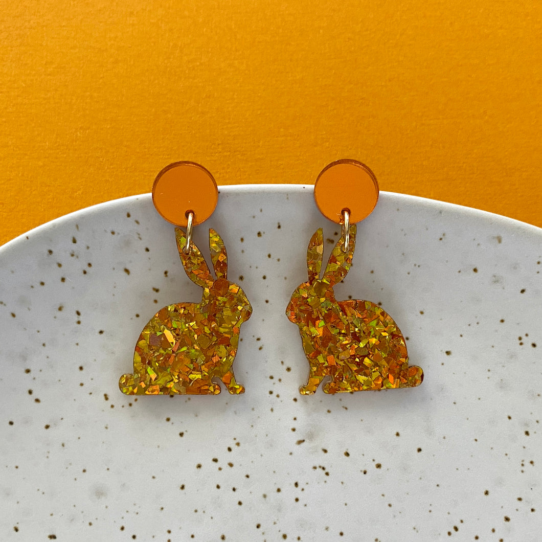 Bunny Glitter earrings -Orange