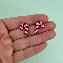 Load image into Gallery viewer, Strawberry Candy Cane Stud Earrings
