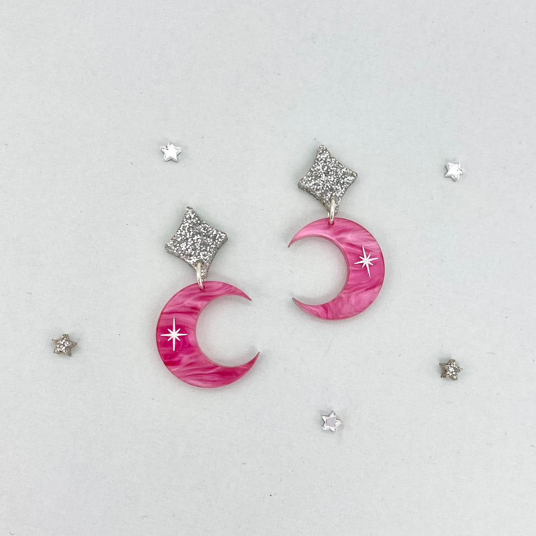 Crescent Moon Earrings - Pink