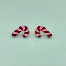 Load image into Gallery viewer, Strawberry Candy Cane Stud Earrings
