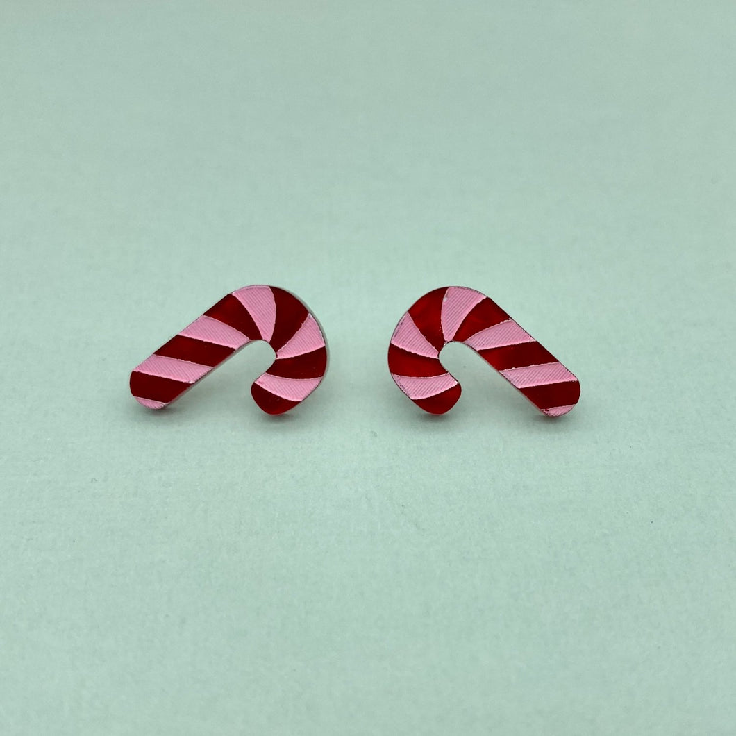 Strawberry Candy Cane Stud Earrings