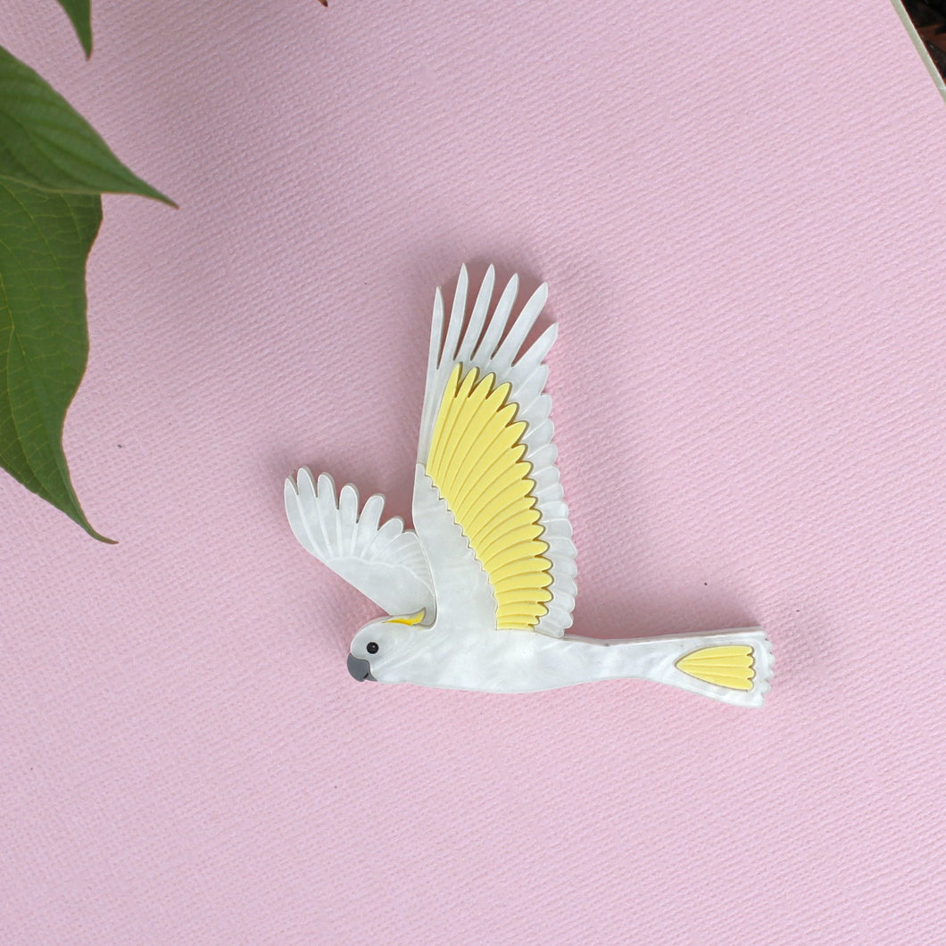 Sulphur Crested White Cockatoo brooch